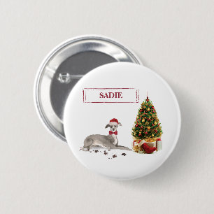 Italian Greyhound Funny Christmas Dog with Tree Button