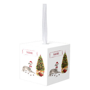Italian Greyhound Funny Christmas Dog with Tree Cube Ornament