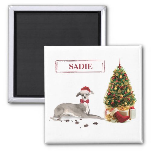 Italian Greyhound Funny Christmas Dog with Tree Magnet