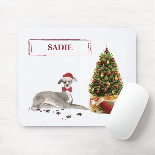 Italian Greyhound Funny Christmas Dog with Tree Mouse Pad