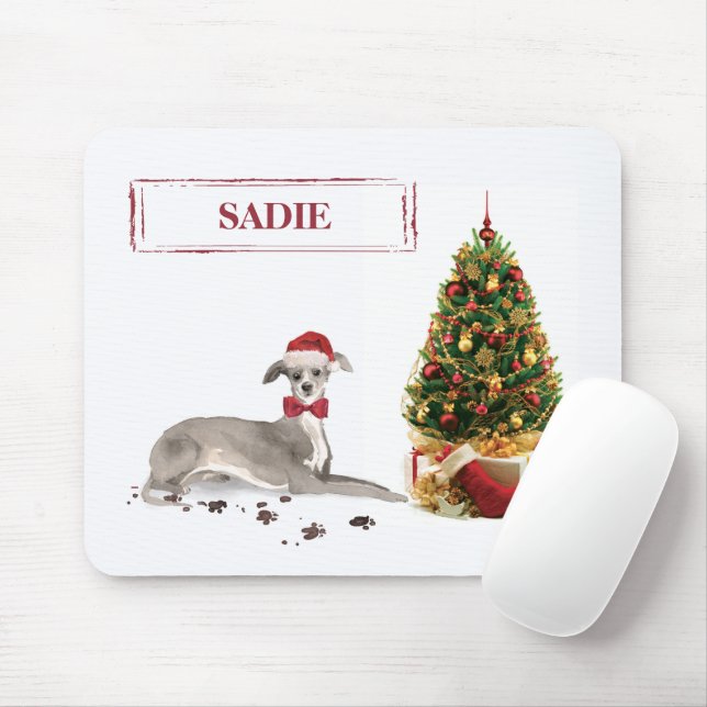 Italian Greyhound Funny Christmas Dog with Tree Mouse Pad (With Mouse)