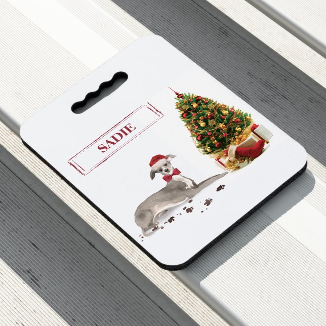 Italian Greyhound Funny Christmas Dog with Tree Seat Cushion (In Situ)