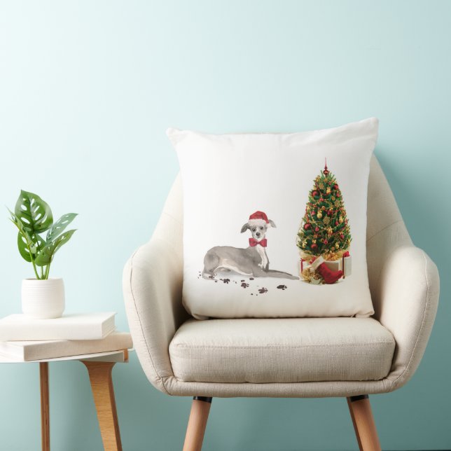 Italian Greyhound Funny Christmas Dog with Tree Throw Pillow (Chair)