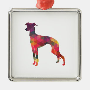 Italian Greyhound Geo Pattern Silhouette - Multi Metal Ornament