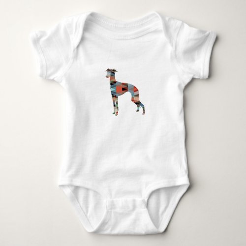 Italian Greyhound Geo Pattern Silhouette _ Plaid Baby Bodysuit