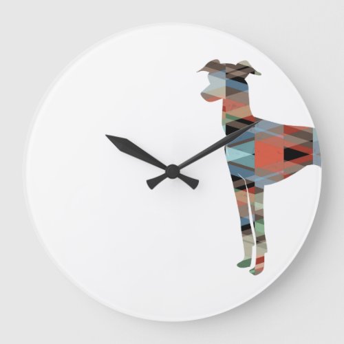 Italian Greyhound Geo Pattern Silhouette _ Plaid Large Clock