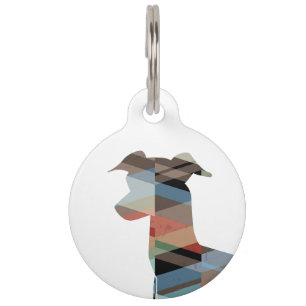 Italian Greyhound Geo Pattern Silhouette - Plaid Pet Tag