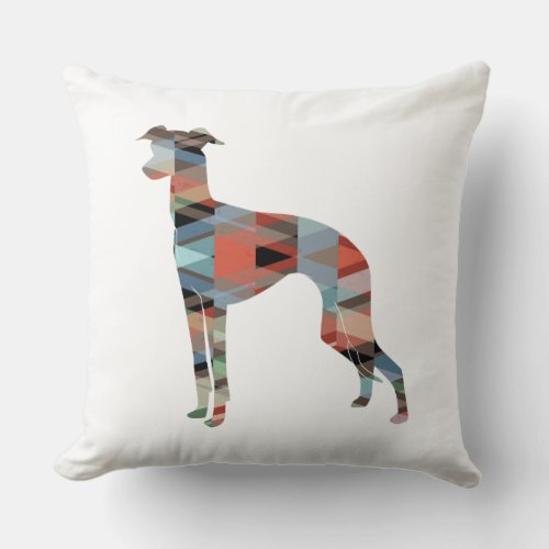 Italian Greyhound Geo Pattern Silhouette _ Plaid Throw Pillow