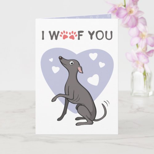 Italian Greyhound Grey Cartoon Dog Valentines Day Card