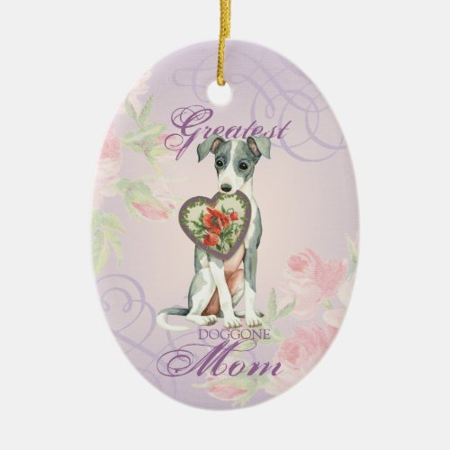 Italian Greyhound Heart Mom Ceramic Ornament