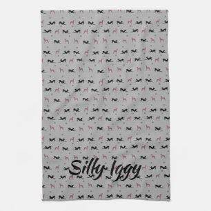 Italian Greyhound Iggy Dog Kitchen Tea Towel, Pink Towel