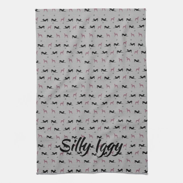 Italian Greyhound Iggy Dog Kitchen Tea Towel, Pink Towel (Vertical)