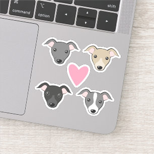 Italian greyhound Iggy Pink heart Cute cartoon Set Sticker