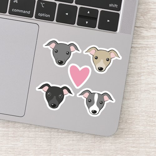 Italian greyhound Iggy Pink heart Cute cartoon Set Sticker