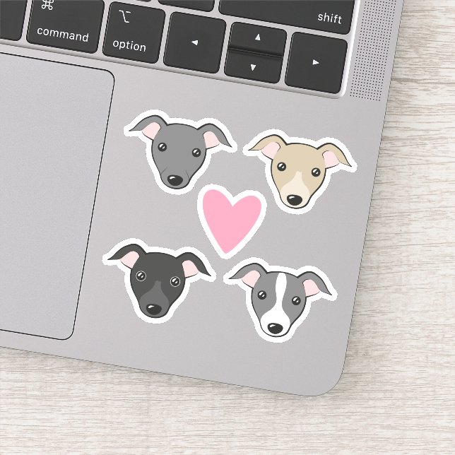 Italian greyhound Iggy Pink heart Cute cartoon Set Sticker (Detail)