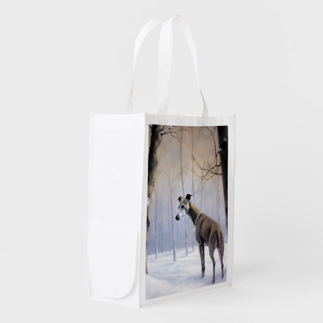 Italian Greyhound Let It Snow Christmas Grocery Bag (Front Side)