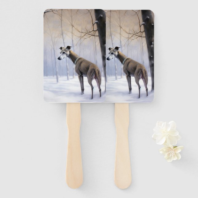 Italian Greyhound Let It Snow Christmas Hand Fan (Front and Back)