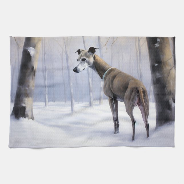 Italian Greyhound Let It Snow Christmas Kitchen Towel (Horizontal)