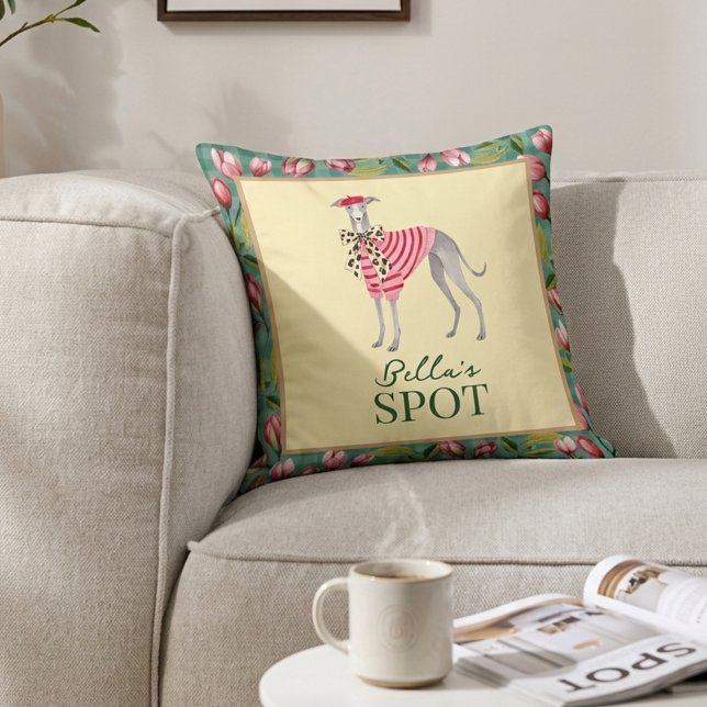 Italian Greyhound Magnolia Checkered Throw Pillow (Creator Uploaded)