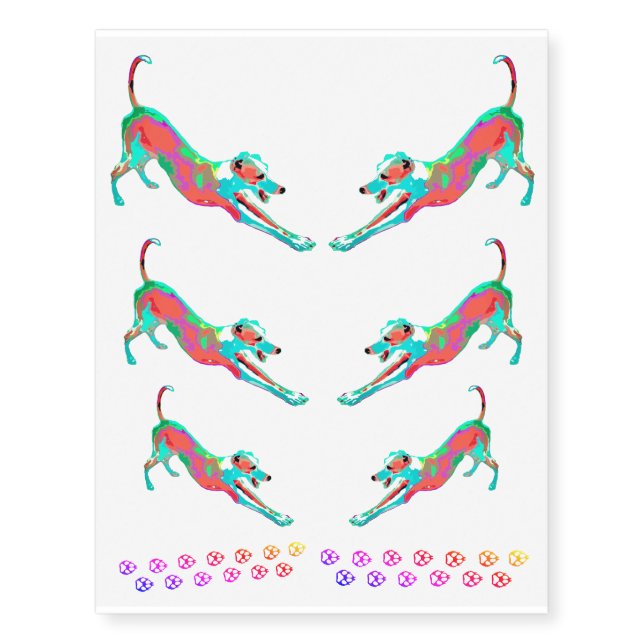 Italian Greyhound Neon Temporary Tattoos (Front)