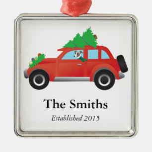 Italian Greyhound or Whippet Driving Christmas car Metal Ornament