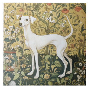Italian Greyhound or Whippet in a Vintage Garden Ceramic Tile
