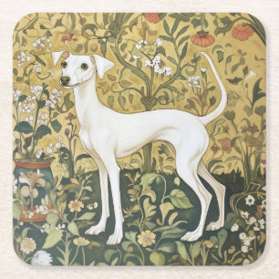 Italian Greyhound or Whippet in a Vintage Garden Square Paper Coaster
