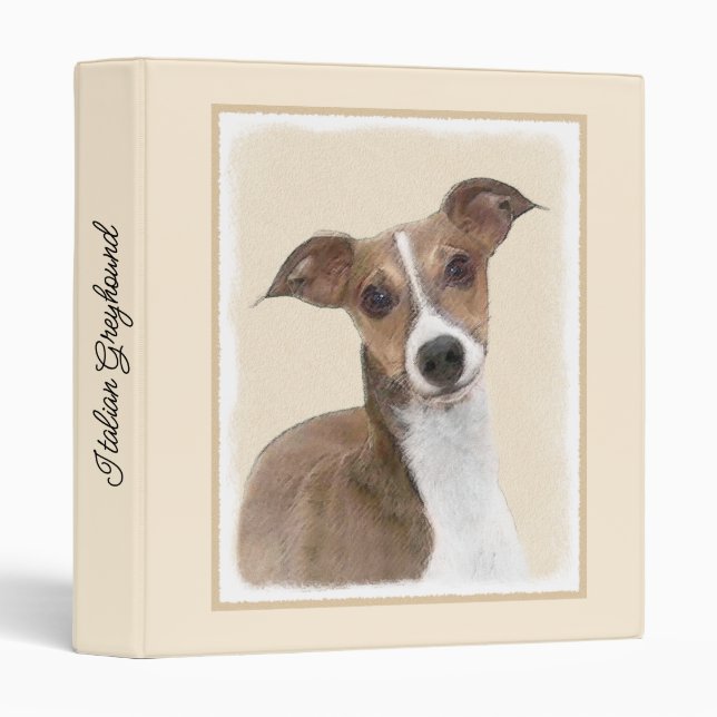 Italian Greyhound Painting - Cute Original Dog Art 3 Ring Binder (Front/Spine)