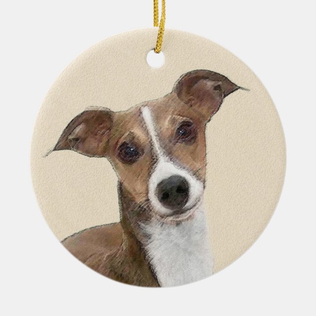 Italian Greyhound Painting - Cute Original Dog Art Ceramic Ornament (Front)
