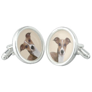 Italian Greyhound Painting - Cute Original Dog Art Cufflinks