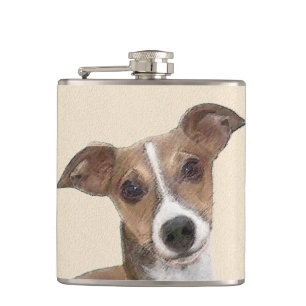 Italian Greyhound Painting - Cute Original Dog Art Flask
