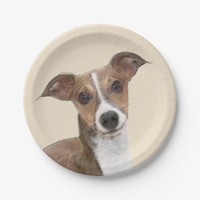 Italian Greyhound Painting - Cute Original Dog Art Paper Plates (Front)