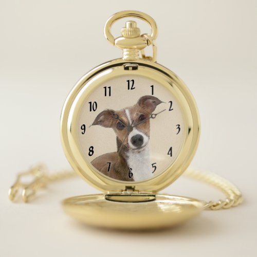 Italian Greyhound Painting _ Cute Original Dog Art Pocket Watch