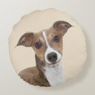Italian Greyhound Painting - Cute Original Dog Art Round Pillow