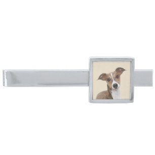 Italian Greyhound Painting - Cute Original Dog Art Silver Finish Tie Clip