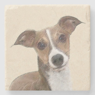 Italian Greyhound Painting - Cute Original Dog Art Stone Coaster