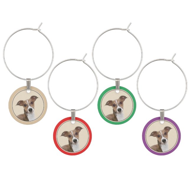 Italian Greyhound Painting - Cute Original Dog Art Wine Charm (Staggered)