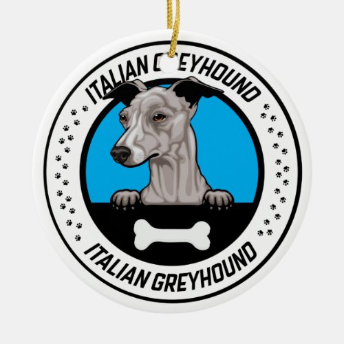 Italian Greyhound Peeking Illustration Badge Ceramic Ornament