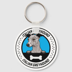 Italian Greyhound Peeking Illustration Badge Keychain