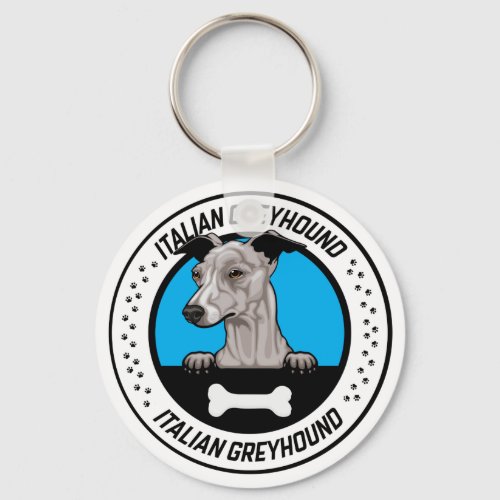 Italian Greyhound Peeking Illustration Badge Keychain