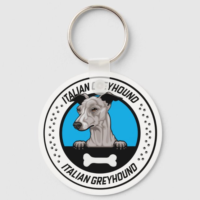 Italian Greyhound Peeking Illustration Badge Keychain (Front)