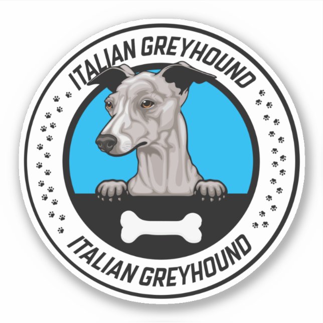 Italian Greyhound Peeking Illustration Badge Sticker (Front)