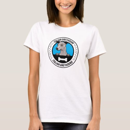 Italian Greyhound Peeking Illustration Badge T_Shirt