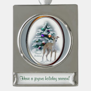 Italian Greyhound Personalized Christmas Silver Plated Banner Ornament