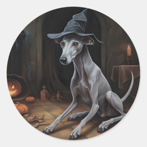 Italian Greyhound Pumpkins Halloween Scary  Classic Round Sticker