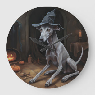 Italian Greyhound Pumpkins Halloween Scary Large Clock