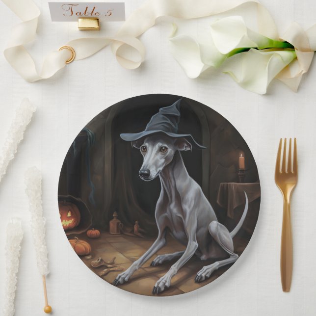 Italian Greyhound Pumpkins Halloween Scary  Paper Plates (Wedding)