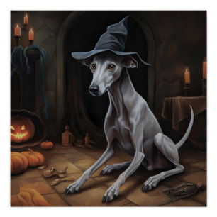 Italian Greyhound Pumpkins Halloween Scary Poster
