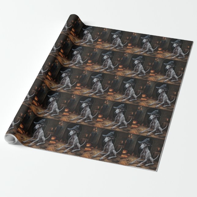 Italian Greyhound Pumpkins Halloween Scary  Wrapping Paper (Unrolled)