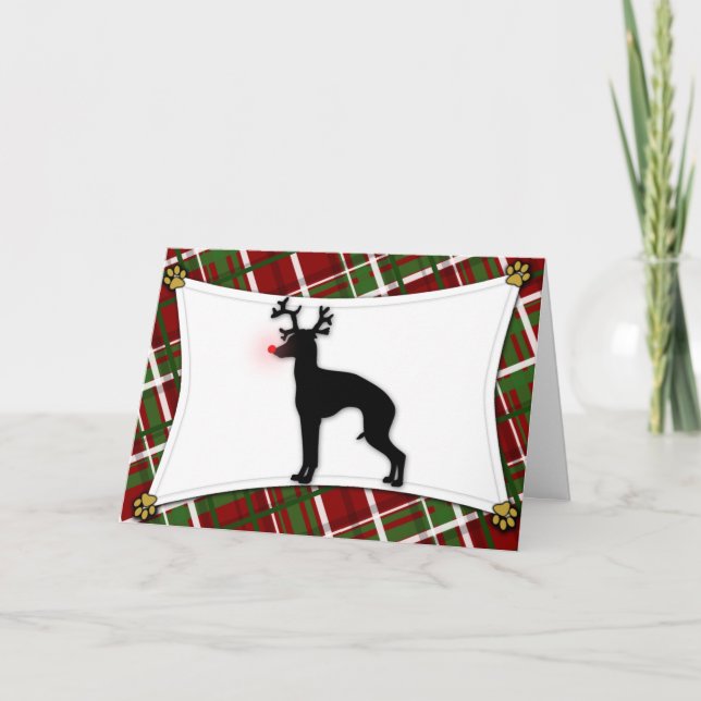 Italian Greyhound Reindeer Christmas Card (Front)